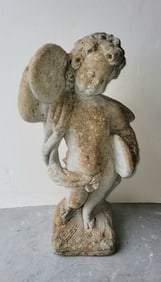 Vintage Concrete Nude Putti Classical Boy Child Cymbals Musician Garden Statue Sculpture