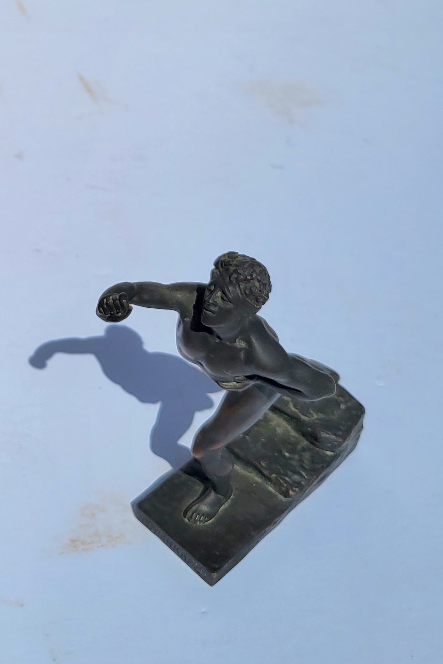 Signed Max Kruse Art Deco Era Greek Marathon Runner Of Antiquity With Title And Gladenbeck Stamp: Signed Max Kruse Art Deco Era Greek Marathon Runner Of Antiquity With Title And Gladenbeck Stamp Nude Male Statue Sculpture.Dimensions:6.5in tallShipping: Visit StedmanShipping Dot Com for all info. N