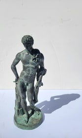 Classical Verdigris Bronzed Patina Cast Molded Or Plaster Heavy Greek Or Roman Nude Statue Sculpture