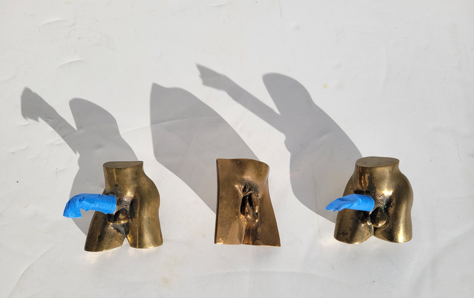 3 Dore Bronze Nude Male Miniature Phallic Sculptures One Flat Backed Signed Gallerie Janssen Other: 3 Dore Bronze Nude Male Miniature Phallic Sculptures One Flat Backed Signed Gallerie Janssen Other With Stamp Verso Third Unsigned.Dimensions: aprox 2in tall eachShipping: Visit StedmanShipping Dot Co
