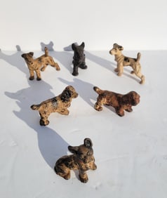Six Miniature Iron Cold Painted Dogs Statue Sculpture Figures