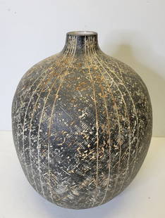 Claude Conover TZUTZ Large Stoneware Vessel Ceramic Studio Pottery Incised Decorated Vase Pot: Claude Conover TZUTZ Large Stoneware Vessel Ceramic Studio Pottery Incised Decorated Vase Pot. 19in high x 14.5in diameter, signed and titled underneath, accompanied by an artist illustrated brochure