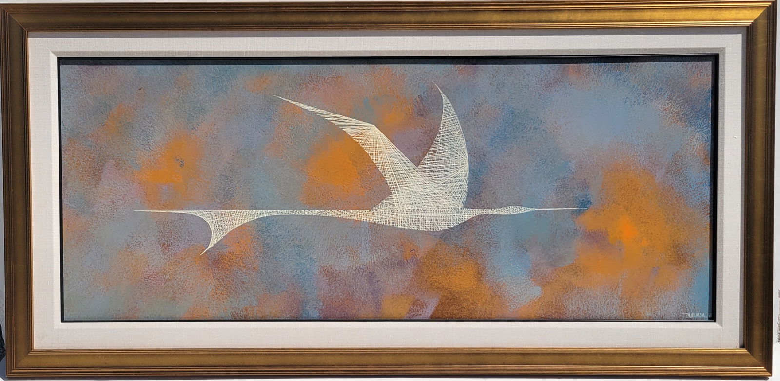 Large Leonardo Nierman Oil Bird In Flight Mexican MCM Modernist 19.7 x 48 Inches Mid Century Modern (1 of 4)