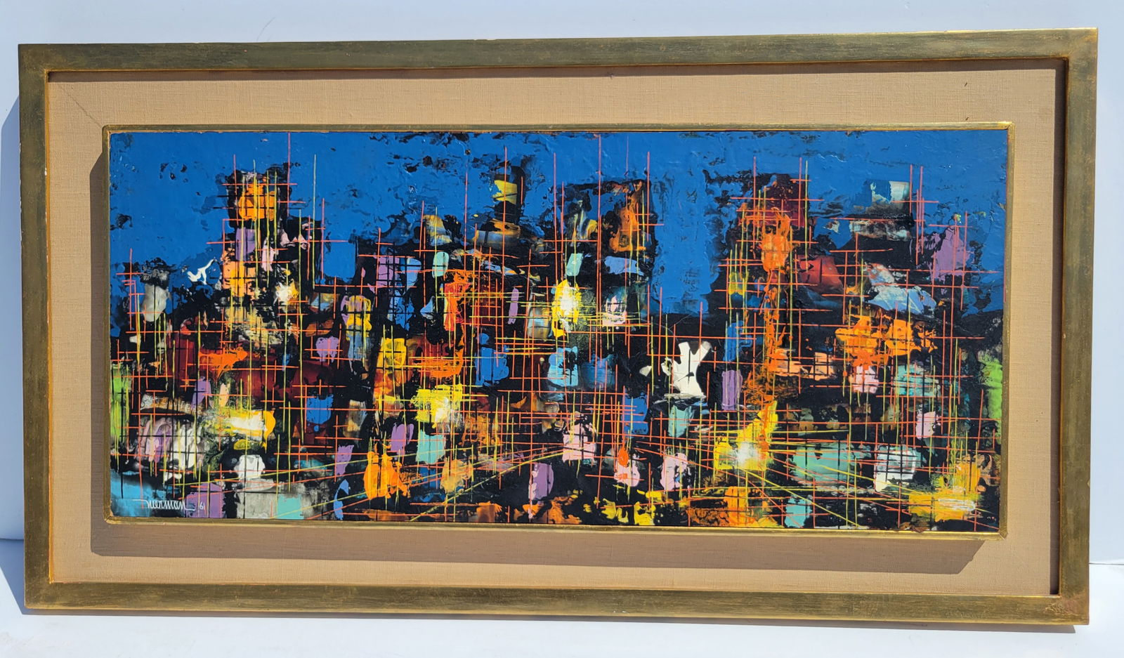Leonardo Nierman Oil Cityscape Mexican MCM Modernist 10.4 x 23.8 Inches Mid Century Modern Brutalist (1 of 5)