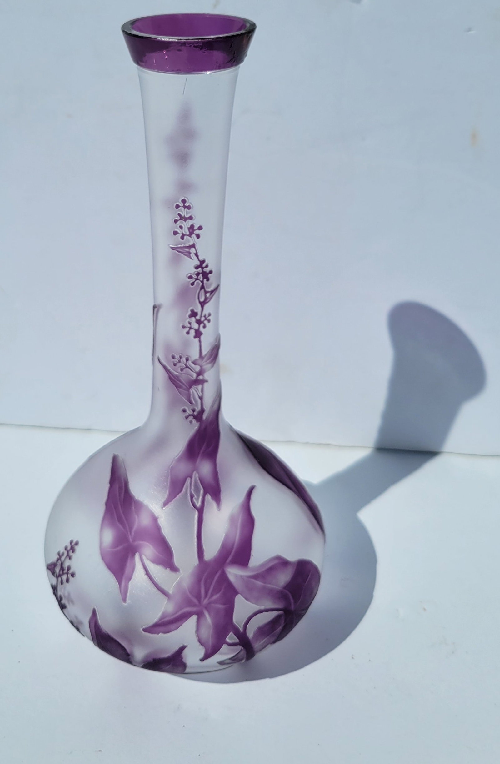 Old Val St Lambert Acid Etched Satin Cameo French Art Glass Vase 9.75in Signed (1 of 4)