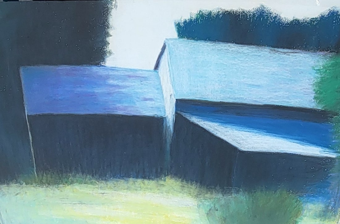 Very Large Ted Larsen Pastel Semi Abstract Barn Landscape 30in x 42in USD4400 Receipt (1 of 5)