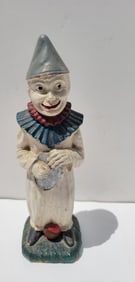 Vintage Syroco Painted Wood Corkscrew King New York Label Figural Circus Clown Tambourine Musician