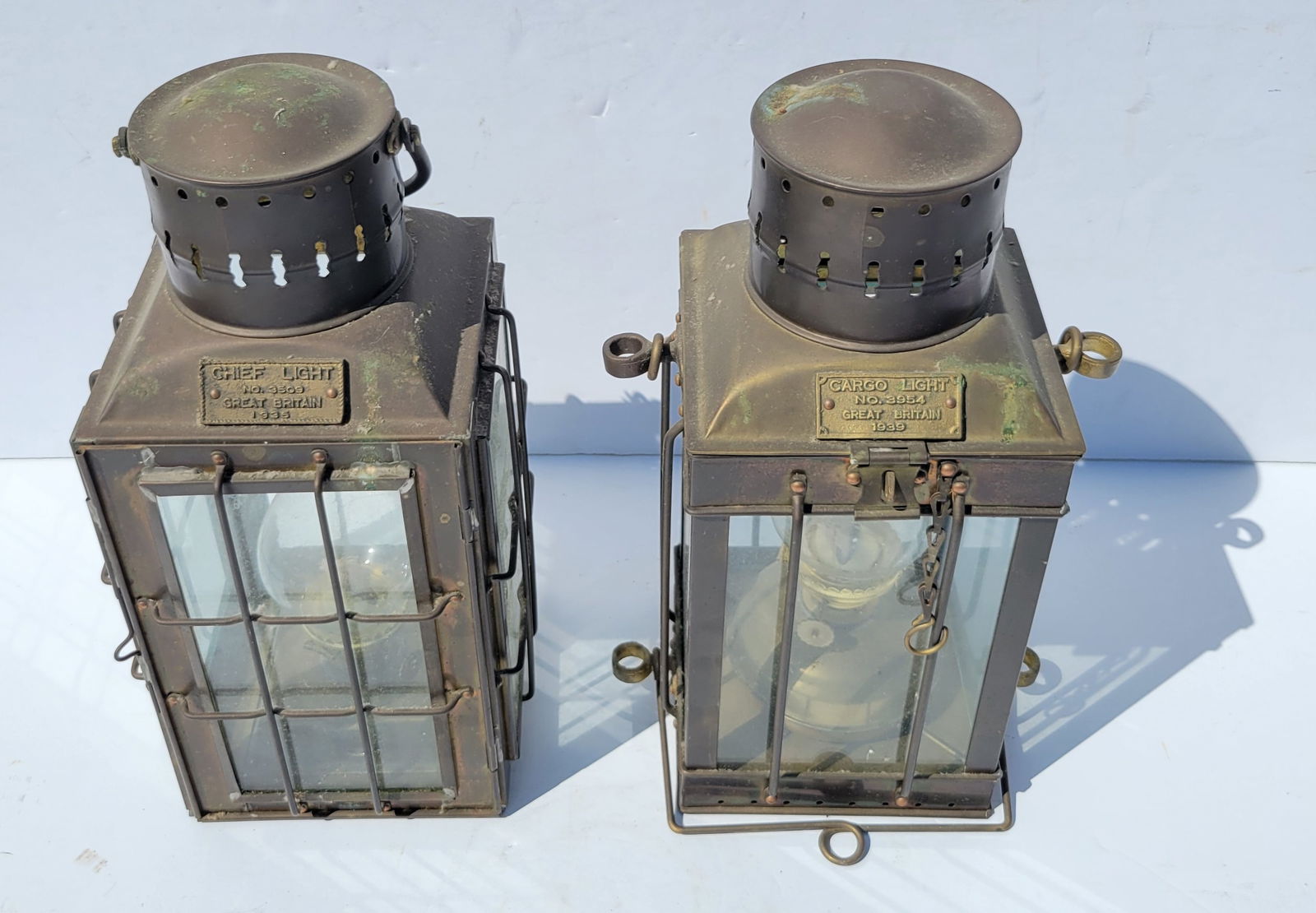 Two 1930s Lanterns Cargo And Chief Light English Brass (1 of 1)