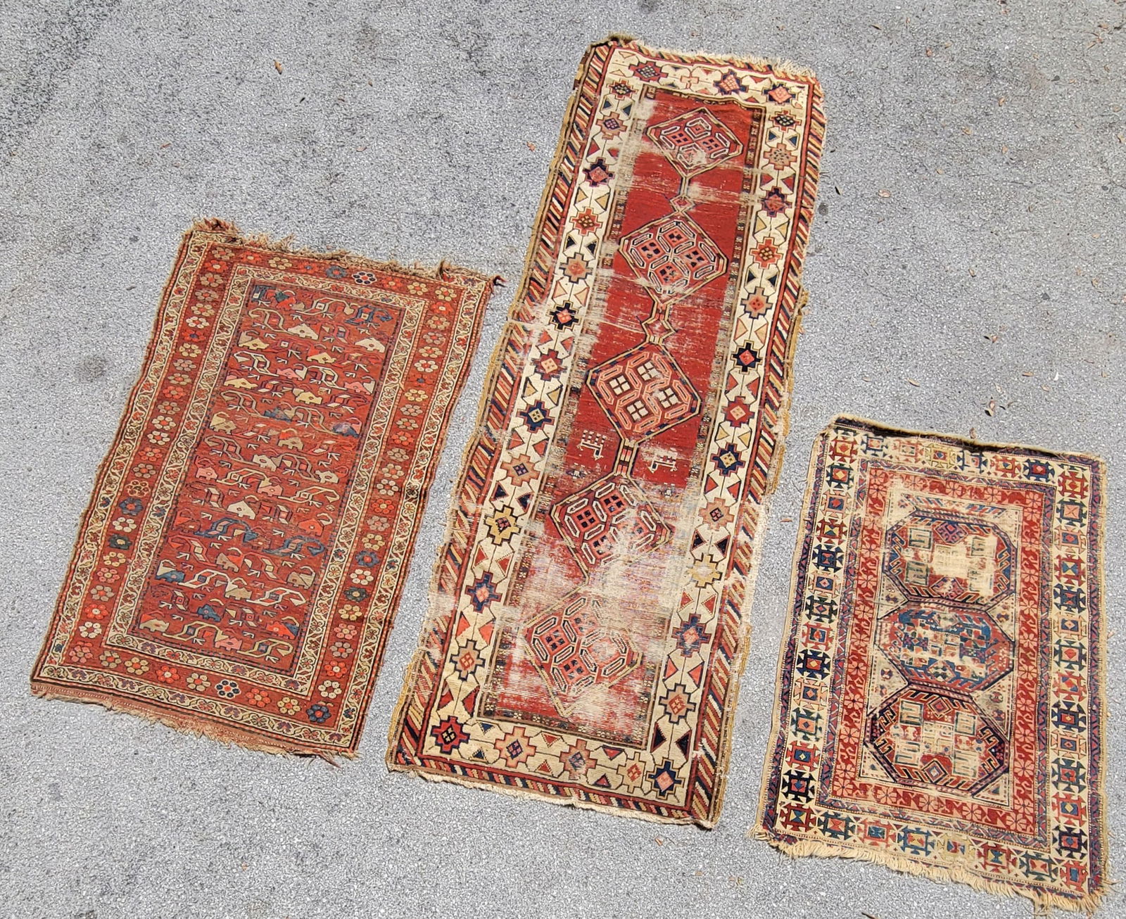 Estate Find Lot 3 Antique Persian Caucasian Geometric Carpet Kazak To Heriz Manner As Is 122in x (1 of 9)