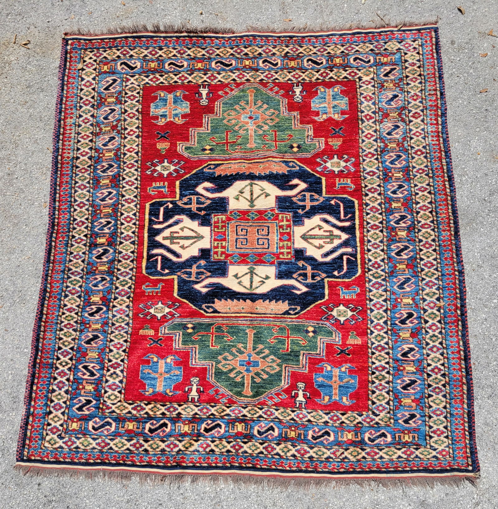 Caucasian Kazak Type Motif 20th Century Geometric Carpet 77in x 66.5in Indo Persian (1 of 4)