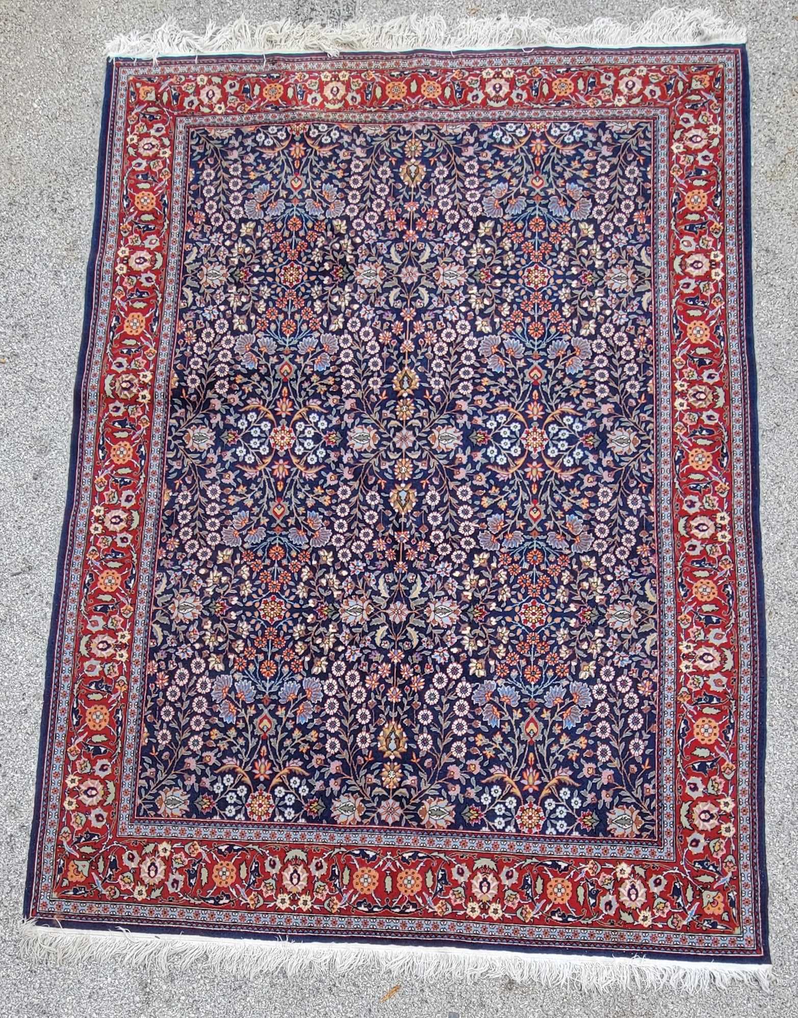 Fine Weave Persian Carpet Floral 94in x 67in Red Blue Sarouk Farahan Manner Possibly Hereke Post (1 of 7)