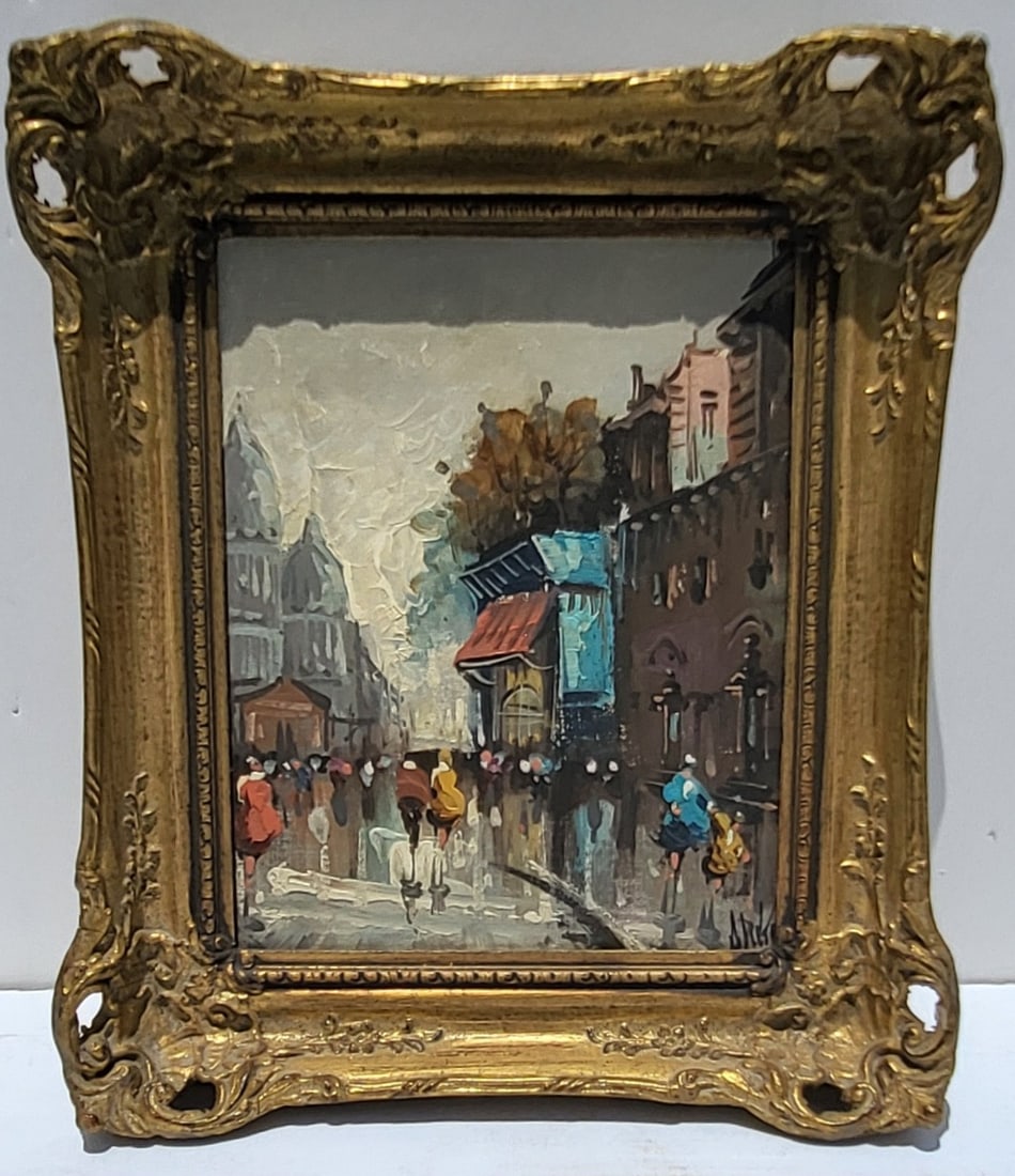 Professor Antonio DeVity Signed Stamped Painting French Italian Paris Naples Street Scene (1 of 3)