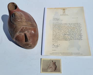 Pre Columbian Type Colima Shaman Head Costume Head With Barakat ID 7.25in High Ceramic Pottery Or: Pre Columbian Type Colima Shaman Head Costume Head With Barakat ID 7.25in High Ceramic Pottery Or Terracotta Central South American Figure Statue Sculpture Multiple Lots In This Sale Ex Bailey Financi