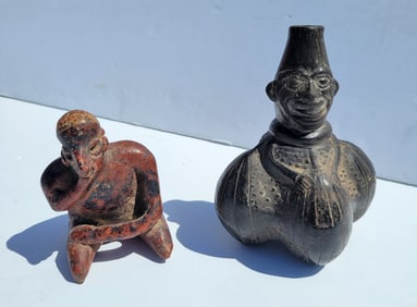 Different Estate From Previous Lots Jalisco Kneeling Figure 4.5in Statue Plus Mochica Gourd Form Fig