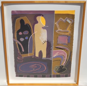 Signed Mystery 1991 Abstract Lithograph Philadelphia Collection Gregorious Or Similar 30in x 22.5in
