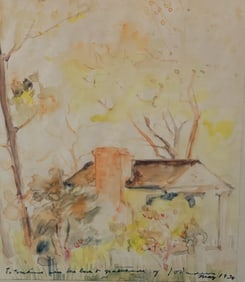 Vanderbilt Estate Gertrude Dedication Jo Davidson 1934 Cottage Autumn Sunset Portico Watercolor