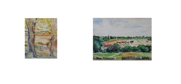 Vanderbilt Estate Jo Davidson Two Landscape Watercolors