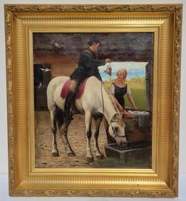 Mystery Monogrammed Norwegian 1879 Romantic Hunter Horseback Bird Lady Barn Genre Landscape Seascape