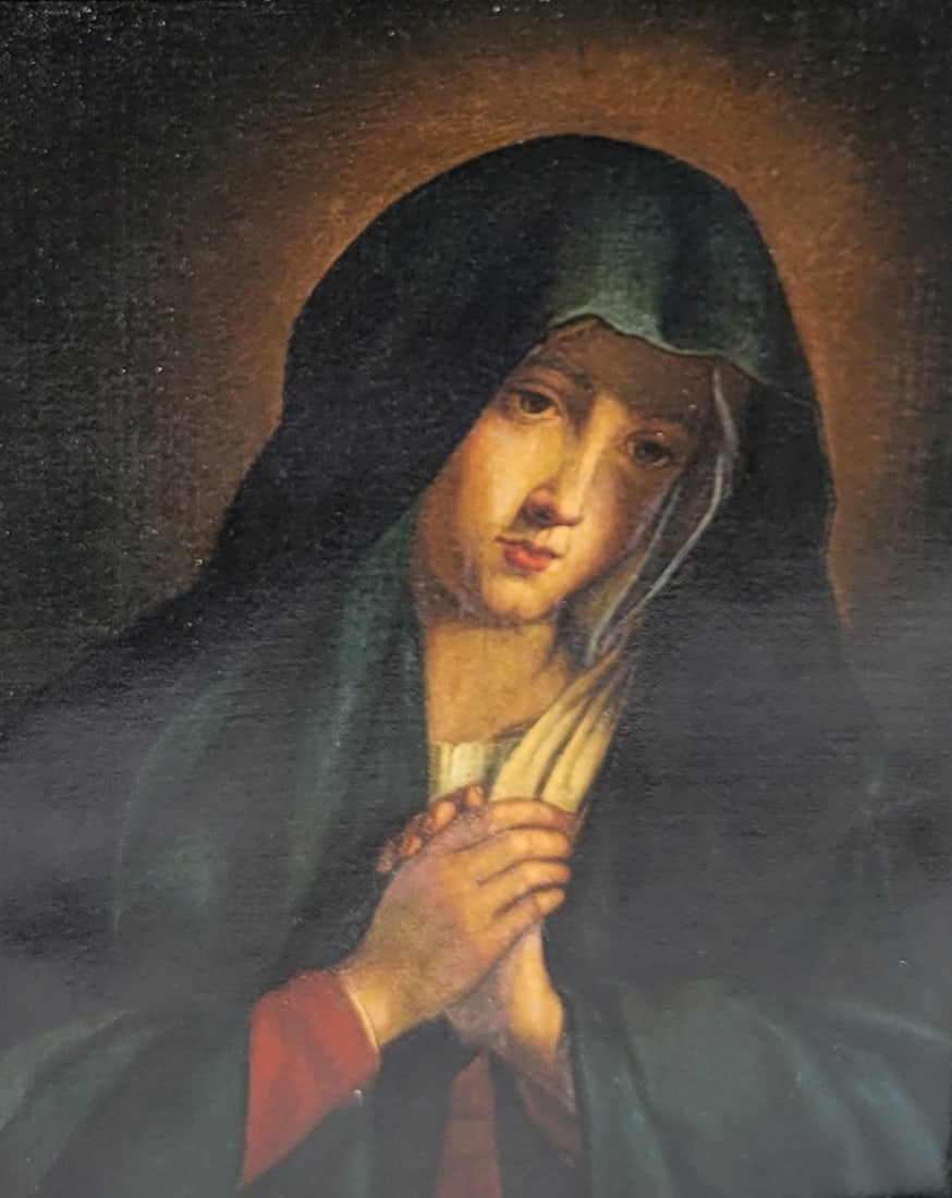 Virgin Mary 19c Oil After Salvi Da Sassoferrato Italian Grand Tour Portrait Quarter Sawn Fumed Oak (1 of 3)