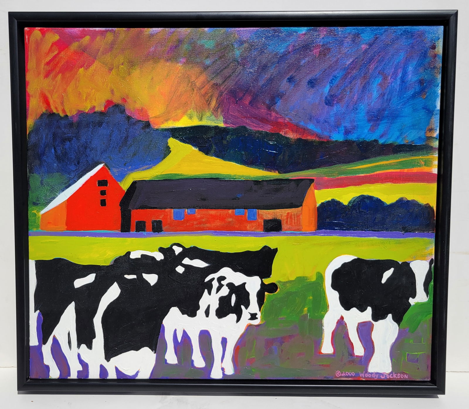 Woody Jackson Painting Ben N Jerrys Artist Cows Pasture Barn Original USD 2.6k Receipt 24in x 28in (1 of 5)