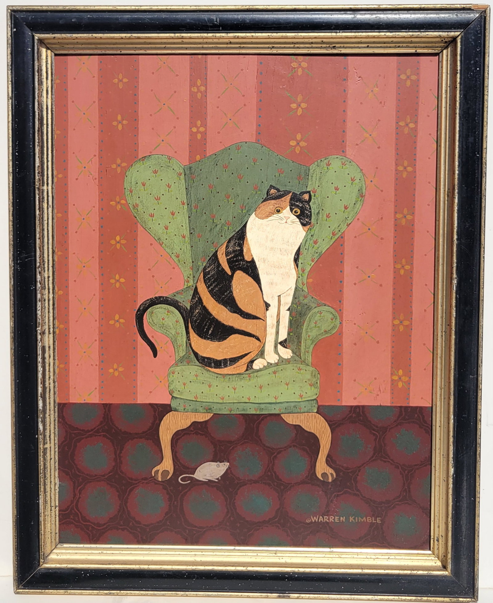 Warren Kimble Claire The Cat Portrait Vermont Folk Art Oil Orig USD 3400 Receipt And Papers (1 of 7)