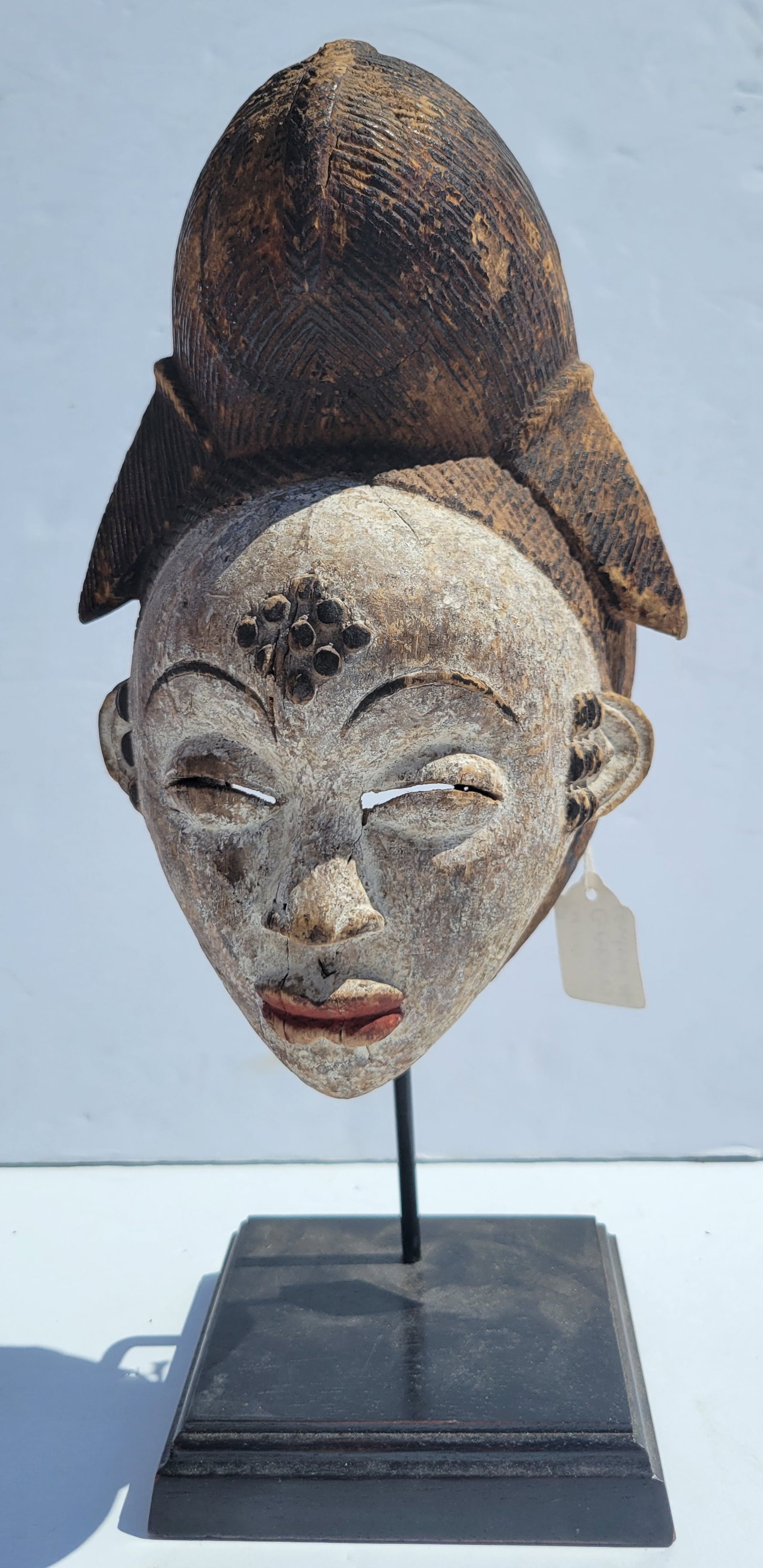 African Sculpture Punu Okuyi Mukuyi Painted Mask Between Living And Dead 11inHigh Plus Pedestal (1 of 2)