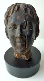 Roman Wooden Head Architectural or Furniture Fragment