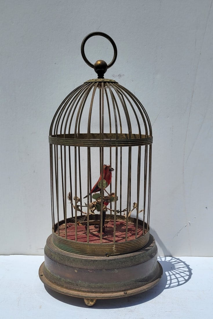 Vintage Clockwork Music Box Bird Automaton Germany German To Fix 12.75in High Overall (1 of 4)