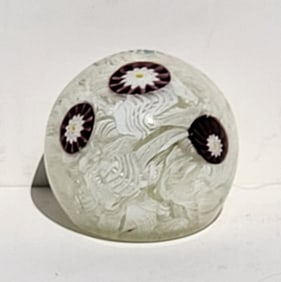 Vintage 3in Diameter Art Glass Paperweight Probably Murano Or French With Canes And Internal