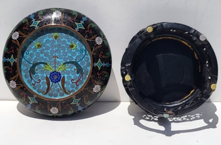 Chinese Qing Bottom Decorated Heavy Cloisonne Enamel Bronze Brass Bowl 7.8in x 2.5in Diameter Plus