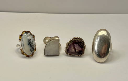 Lot 4 Modern Stone Set 925 Sterling Silver Large Statement Rings Jewelry Suite 1.2Tozt: Lot 4 Modern Stone Set 925 Sterling Silver Large Statement Rings Jewelry Suite. This 4 piece set features one large sterling silver statement ring (size 10-10.5), one moonstone-like cocktail ring (siz