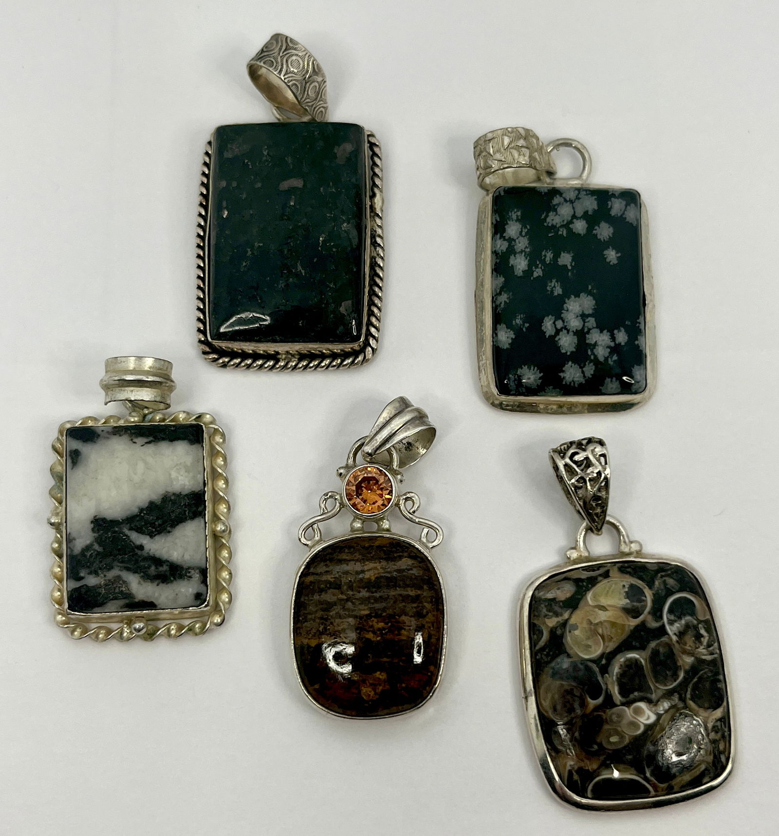 Lot 5 Large Onyx Agate Hard Stone 925 Sterling Silver Statement Necklace Pendants 1.5Tozt (1 of 9)