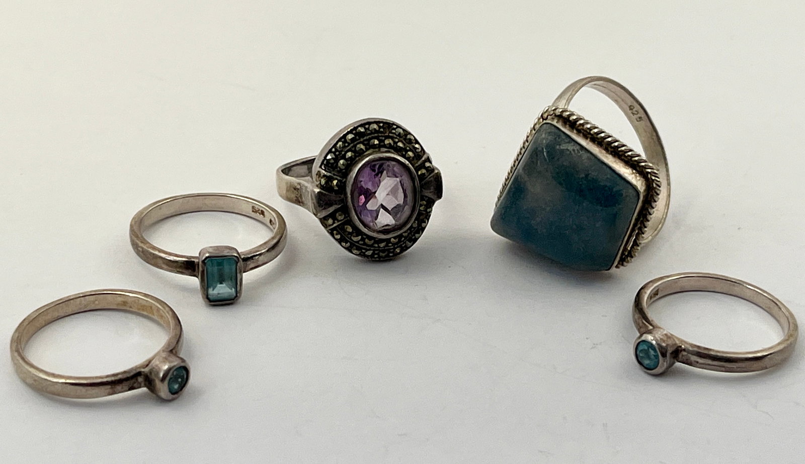 Lot 5 Vintage Blue Hard Stone Art Glass Sterling Silver Cocktail Stack Rings 0.63Tozt (1 of 11)