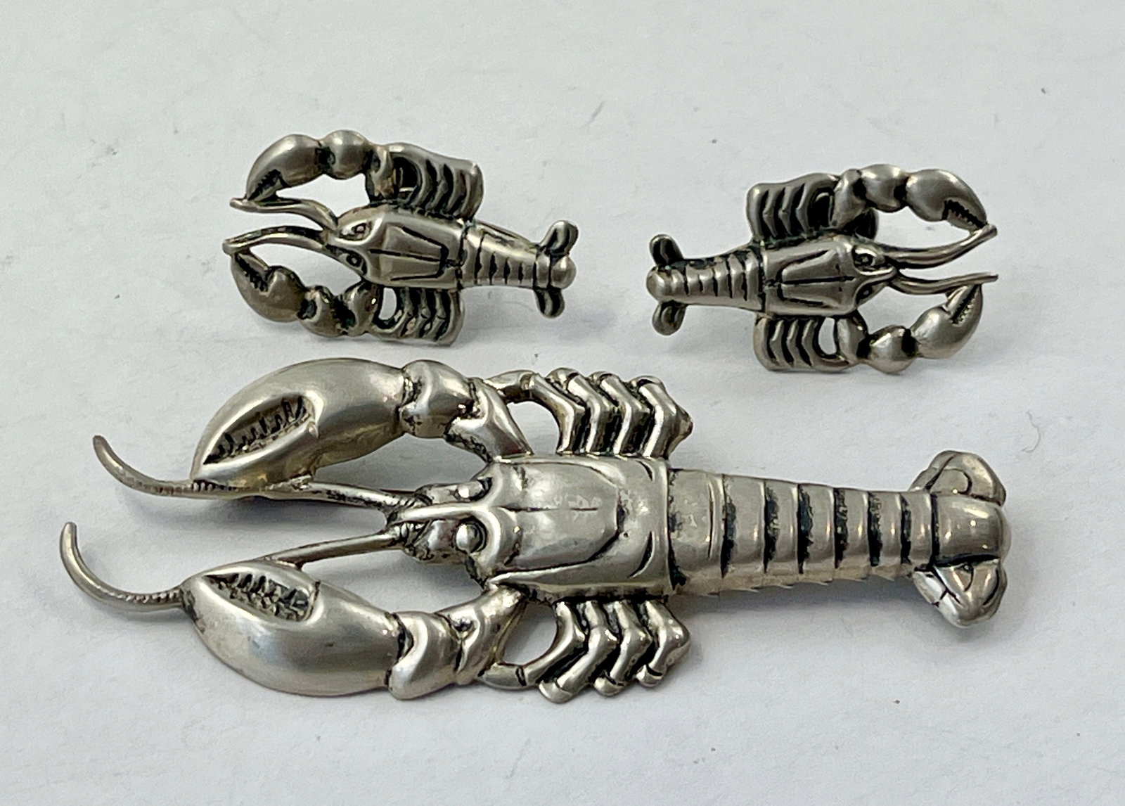 Vintage Repousse Sterling Silver Lobster Pin Brooch Earrings Danecraft 3 Pc Jewelry Suite Set (1 of 7)