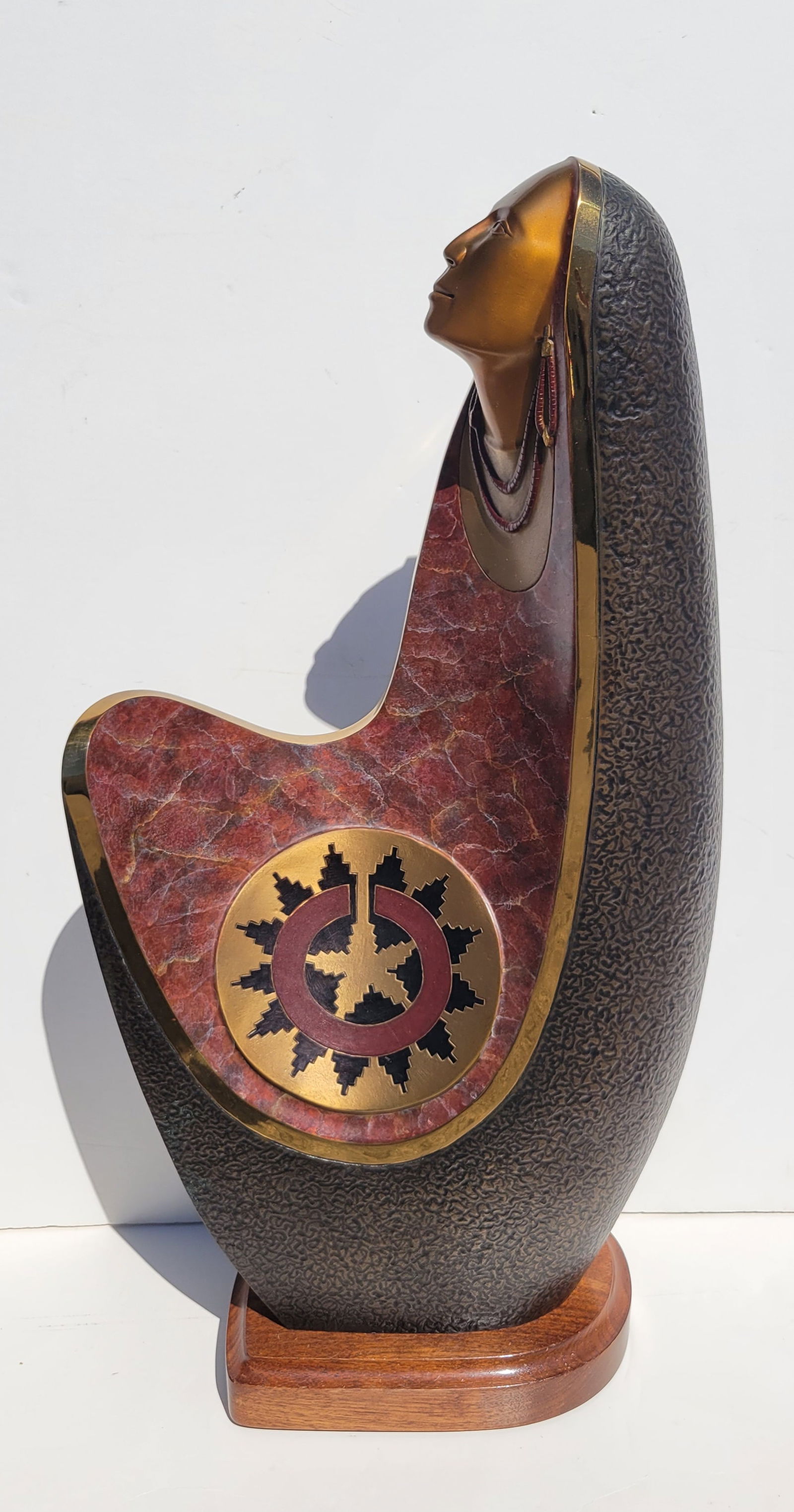 Large Larry Yazzie Native American Bronze Woman With Shield Relief Statue Sculpture Ed 24 25.5in (1 of 4)