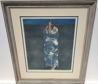 John Nieto Etching Native American Subject Standing Figure With Blanket Ed65