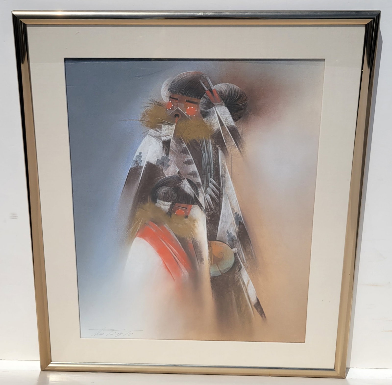 Tommy Montoya Large Than Ts Ay Tas Native American Semi Abstract Pastel Painting Standing Figure (1 of 2)