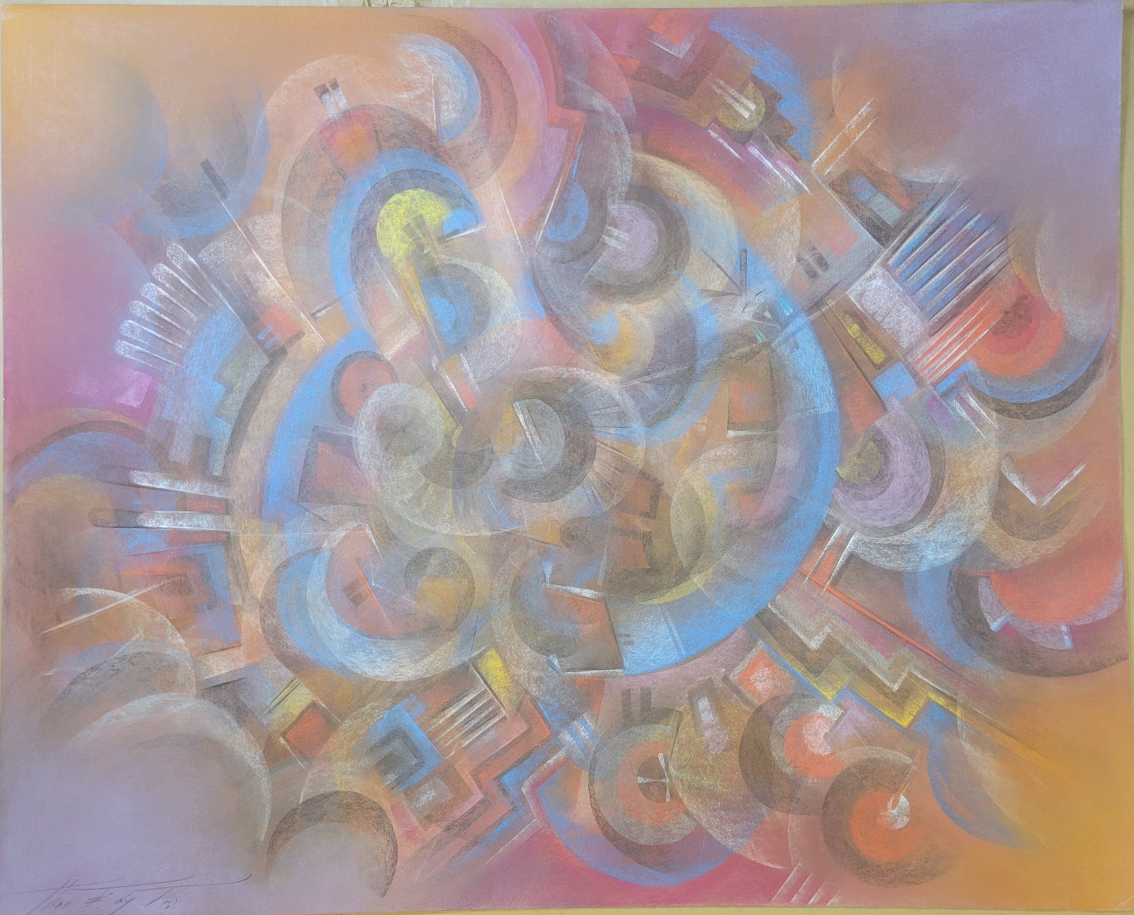 Large Tommy Montoya Native American Semi Abstract Pastel Painting 28in x 36.125in Than Ts Ay Tas (1 of 4)