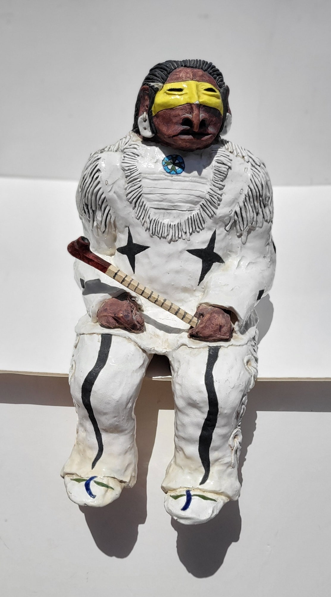 Cree Glen Le Fontaine Large Ceramic Anatomically Correct Peace Pipe Sitting Native American 16.75in (1 of 5)