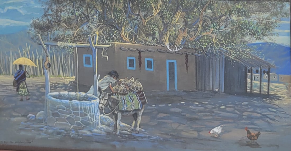 Merlin Little Thunder Native American Southwest Farm Genre Painting With Matte Remarque 7 Mats Gilt (1 of 4)