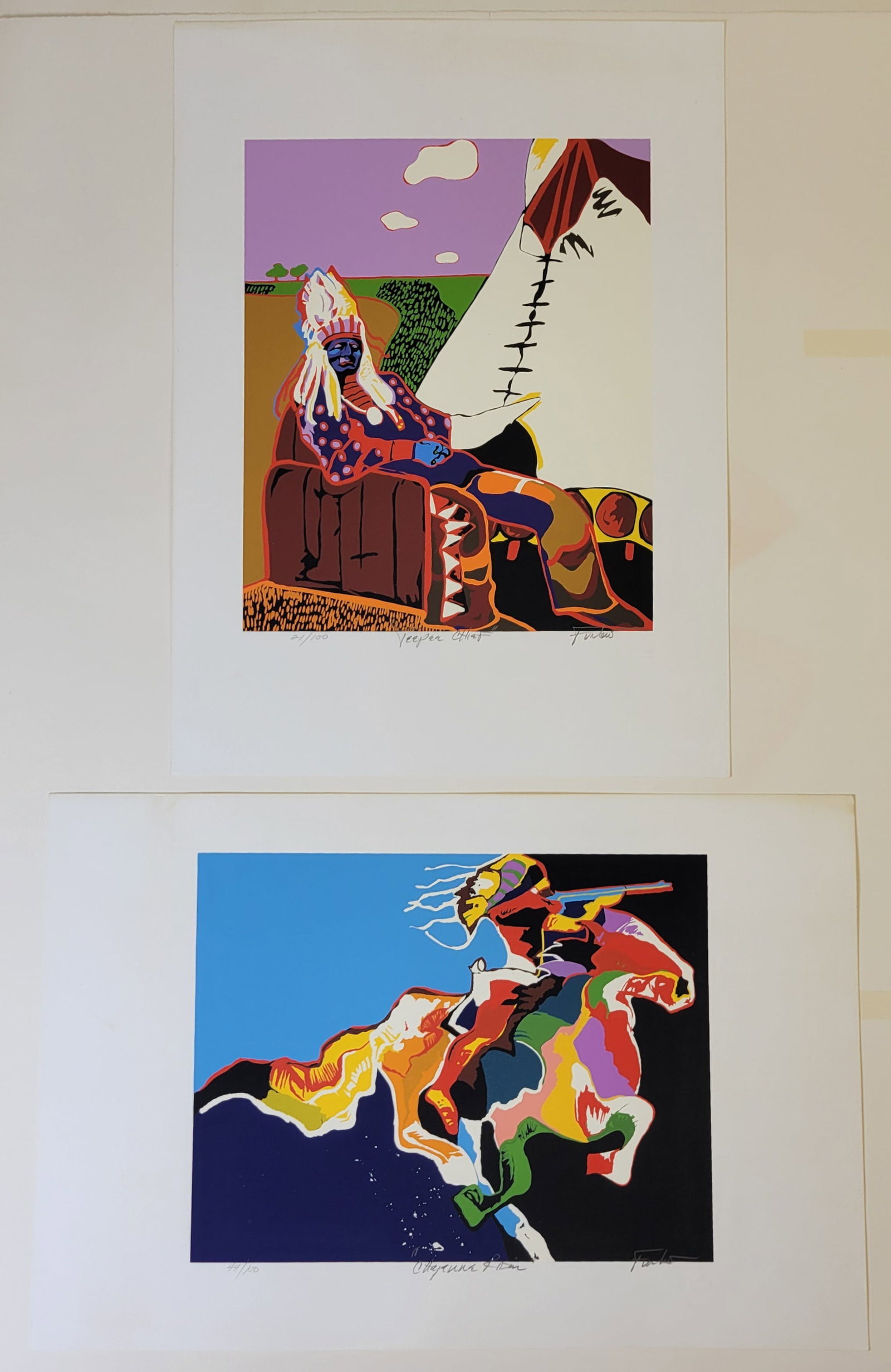 Lot 2 Malcolm Furlow Native American Subject Pop Art Semi Abstract Color Lithographs Ed100 Cheyenne (1 of 3)