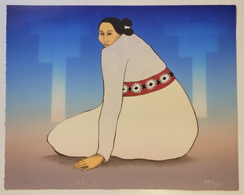 RC Gorman 1989 Native American Woman With Silver Concha Belt Color Lithograph Ed300 Signed 10.8in x