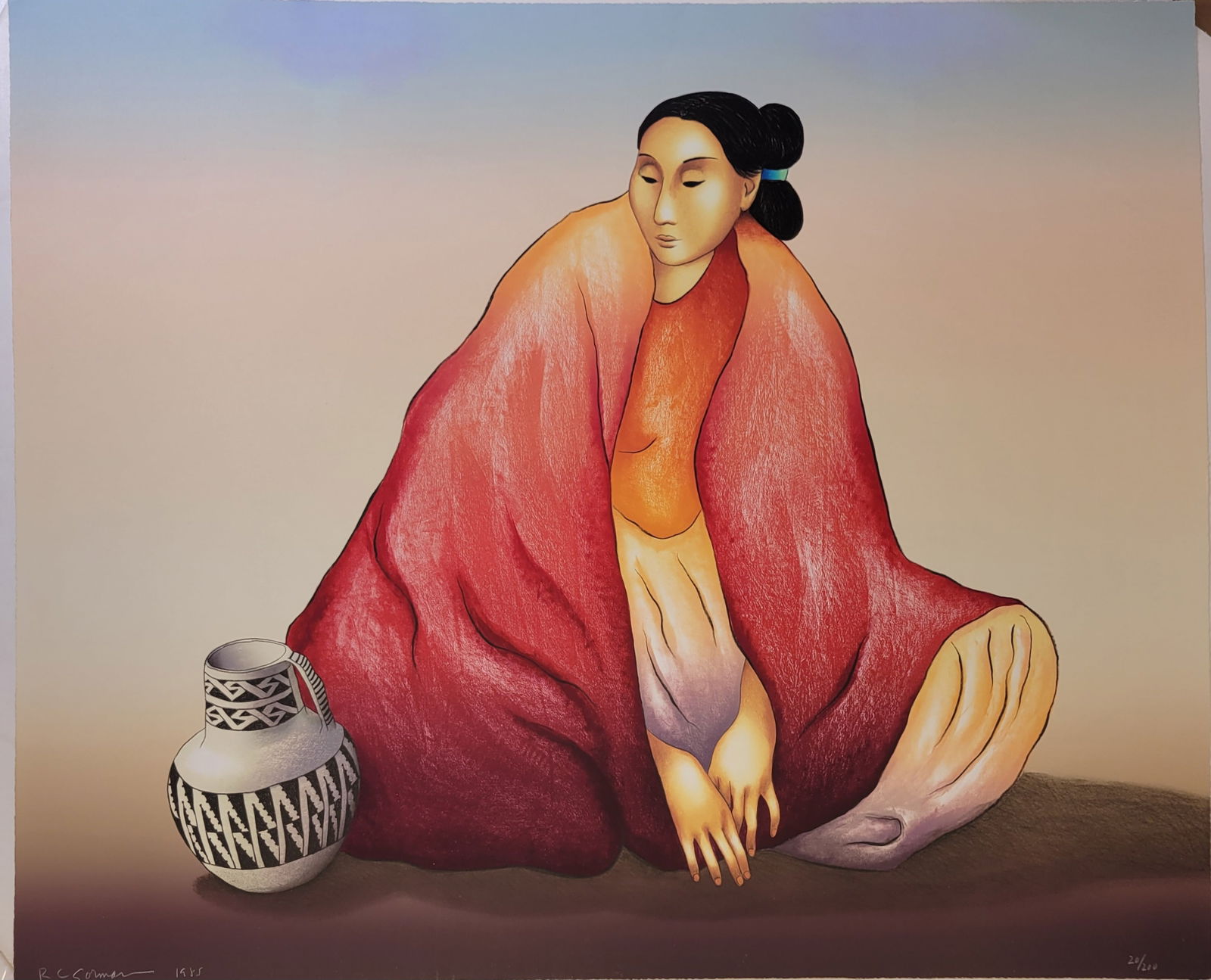 Large RC Gorman 1985 Native American Woman With Pottery Color Lithograph Ed200 Signed 29.375in x (1 of 4)