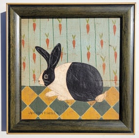 Warren Kimble Cottontail Rabbit Portrait Vermont Folk Art Acrylic Orig Receipt Papers Animal Animali