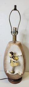 Rudolf Knorlein German Art Deco MCM Pottery Boy Girl Reliefs Either Side 50s Lamp