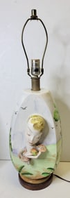 Rudolf Knorlein German Art Deco MCM Pottery Woman And Fruit Relief Landscape Reverse 50s Lamp