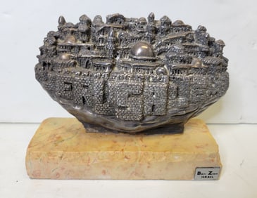Ben Zion Sterling Silver Overlay Jerusalem Old City Landscape Sculpture Statue Israel Israeli Jewish