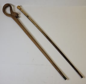 Lot 2 Antique Canes Weathered Estate Patina Discovery As Found Swan And Knob