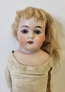 Nice Marked Antique Porcelain Doll German Or French Etc Kid Leather Body 14.5 Inches Benefits Center: Nice Marked Antique Porcelain Doll German Or French Etc Kid Leather Body 14.5 Inches Benefits Center For Great Apes, similar to some Kestner examples online but uncertain, rear mark similar to a trunc