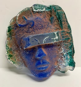 Bjorn Ekegren Sand Cast Studio Art Glass Face Portrait Semi Abstract 6 Inches